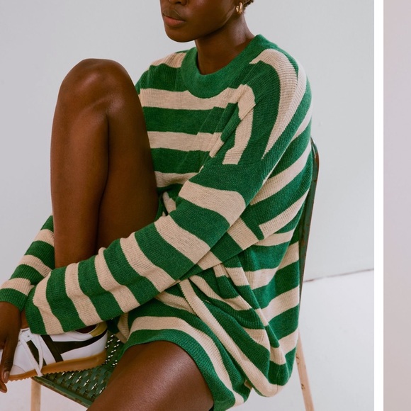 Free People Sweaters - NWT * Free Peoplee Beach Green and Ivory Stripe Sweater Size XS